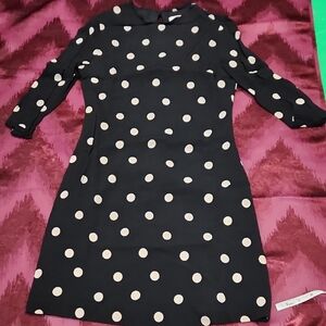 Kate Spade Black And Cream Polka Dot Sheath Dress with 3/4 Sleeves